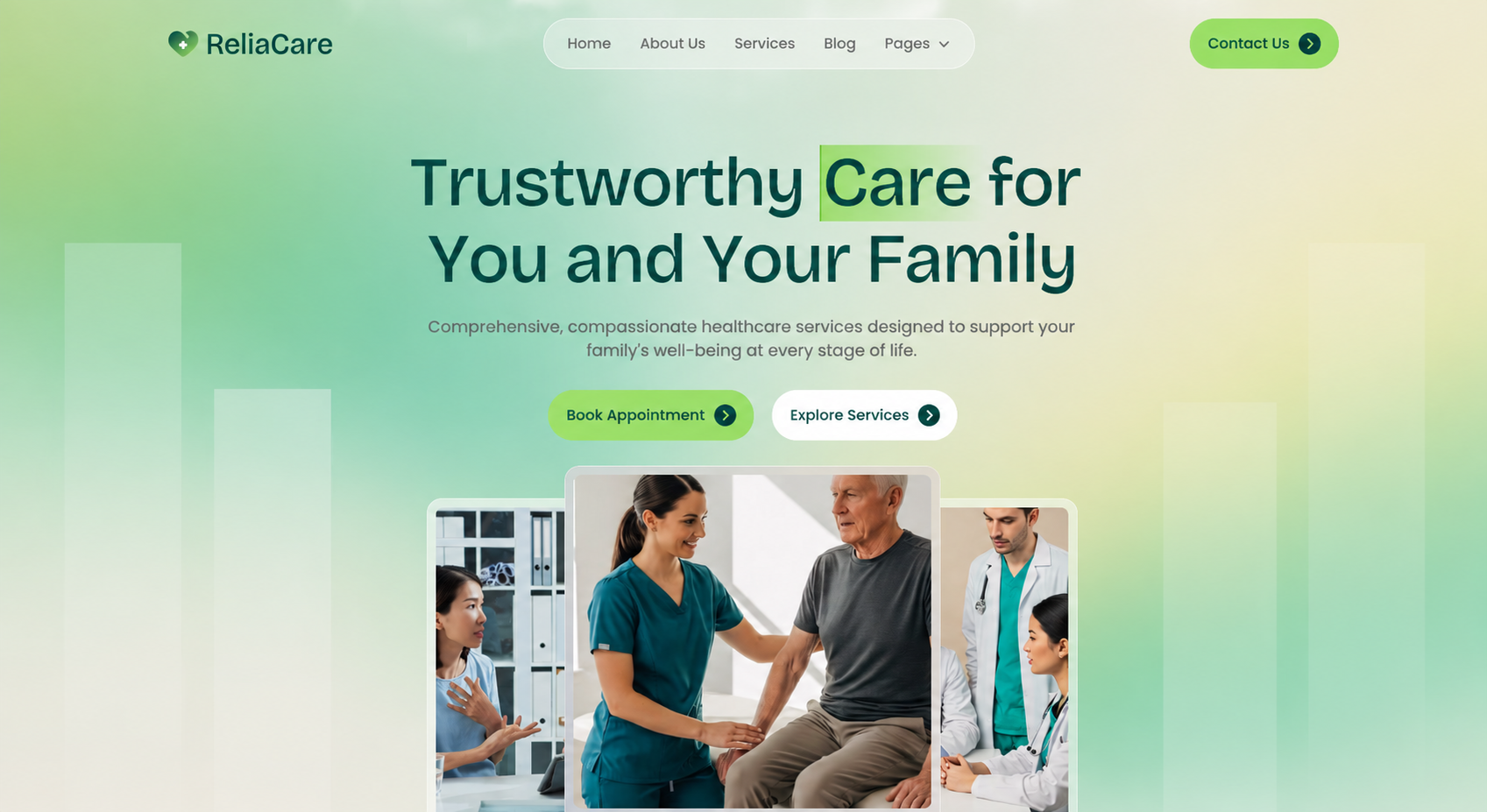 Website de cuidados de saúde com equipa médica